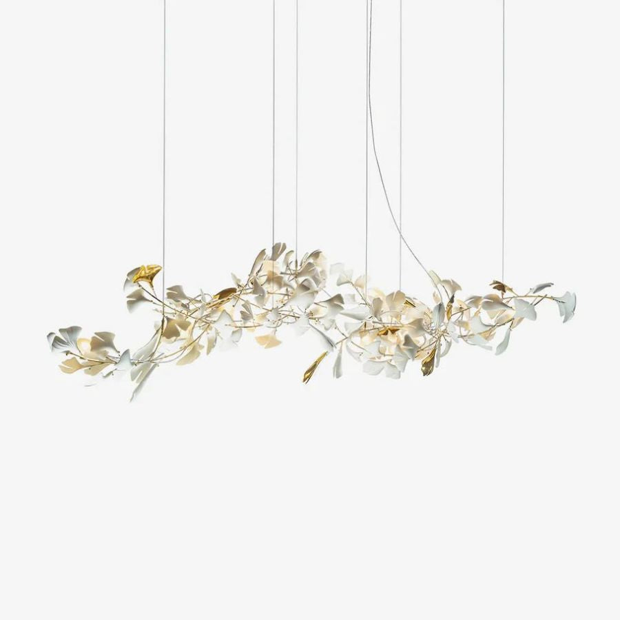 Ceramic Ginkgo Leaf Linear Extended Chandelier