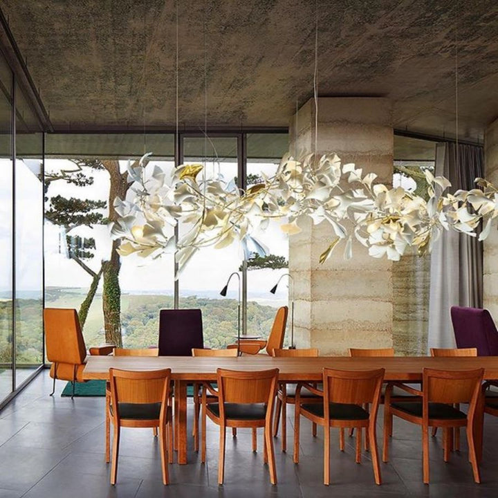 Ceramic Ginkgo Leaf Linear Extended Chandelier