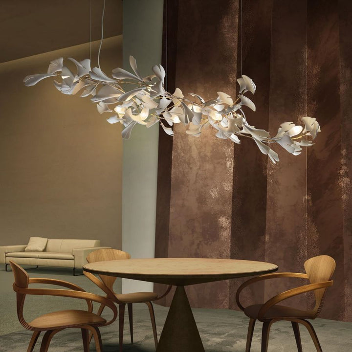 Ceramic Ginkgo Leaf Linear Extended Chandelier