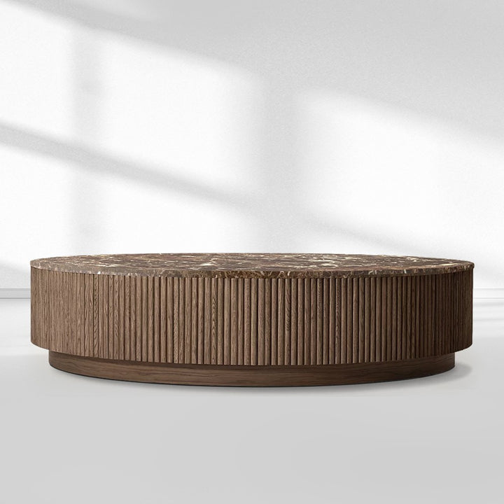 Mullora Oak Wood & Stone Round Coffee Table