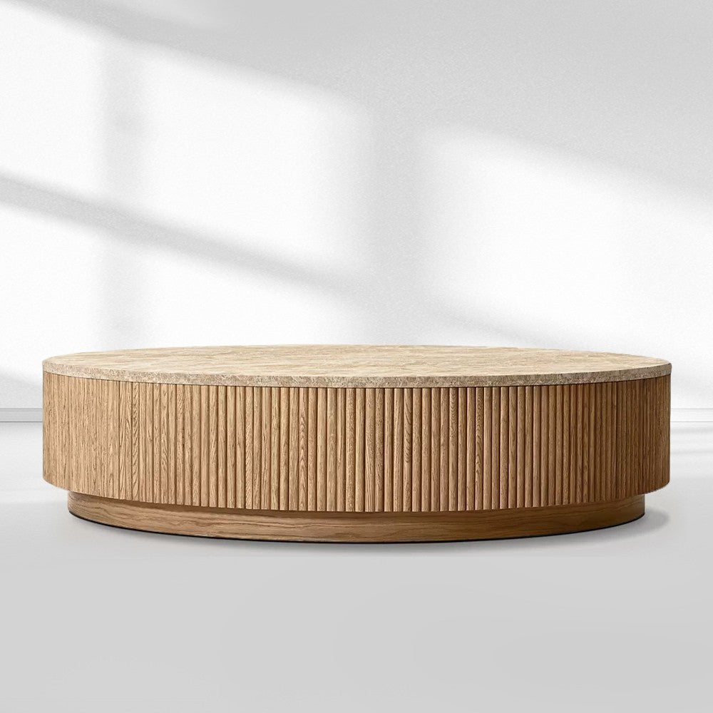 Mullora Oak Wood & Stone Round Coffee Table