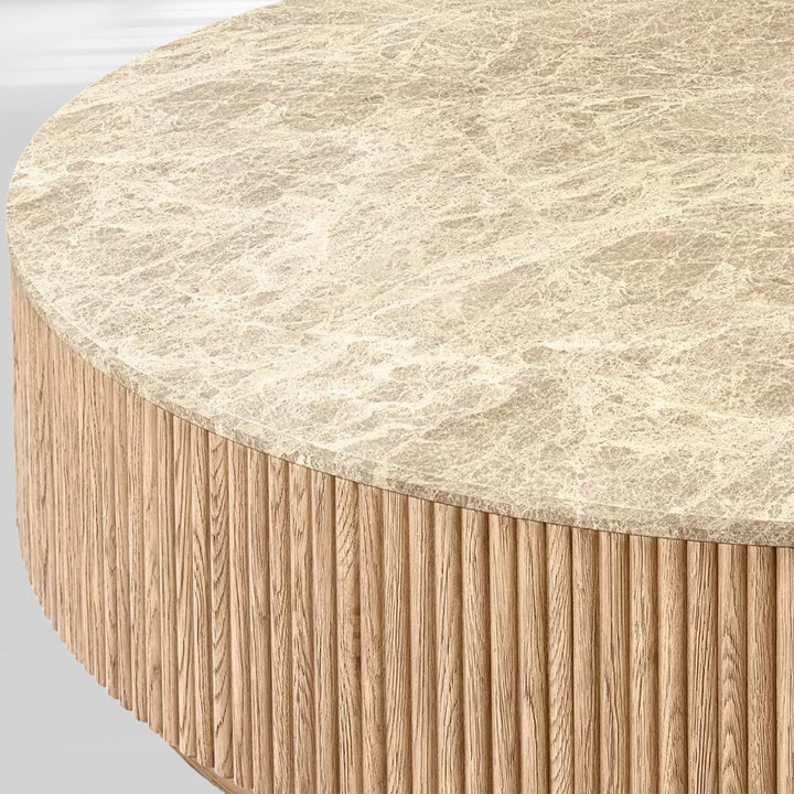 Mullora Oak Wood & Stone Round Coffee Table