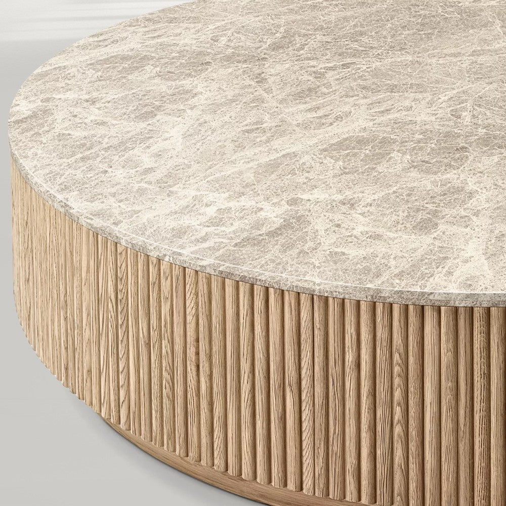 Mullora Oak Wood & Stone Round Coffee Table
