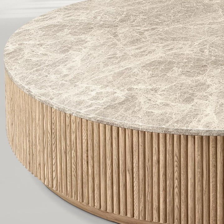 Mullora Oak Wood & Stone Round Coffee Table
