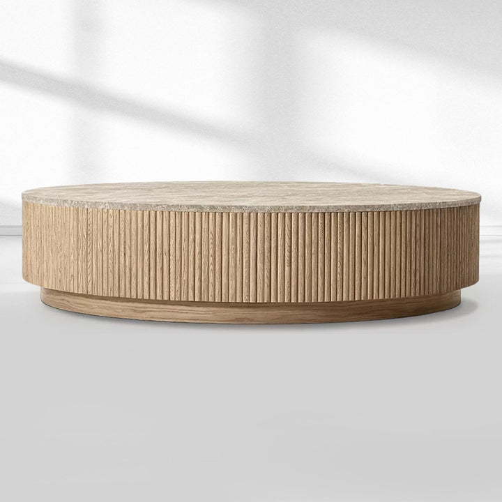 Mullora Oak Wood & Stone Round Coffee Table