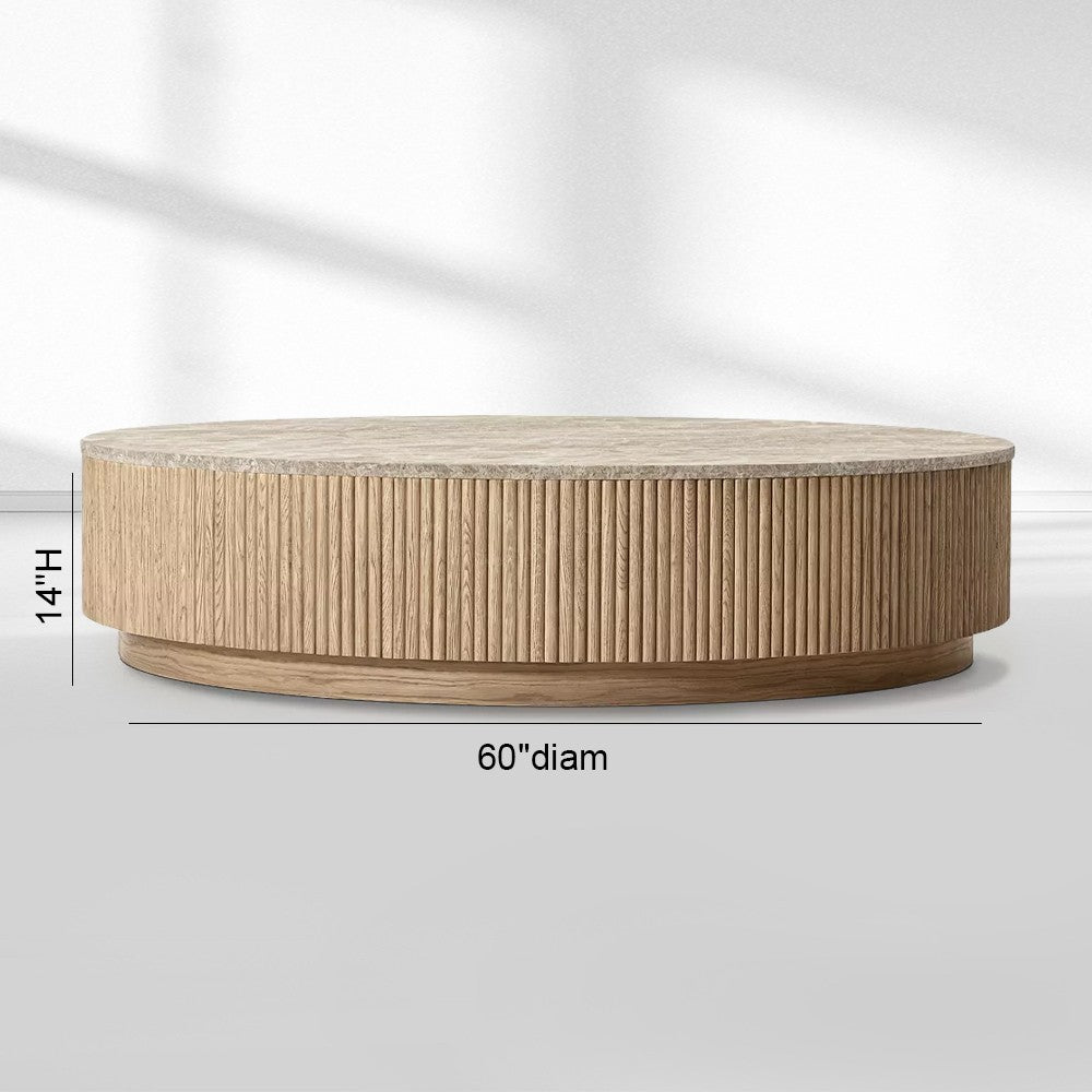 Mullora Oak Wood & Stone Round Coffee Table