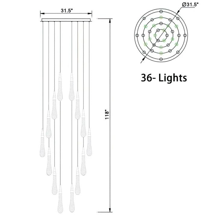 Allure Multi-LED Glass Staircase Chandelier 49 Lights