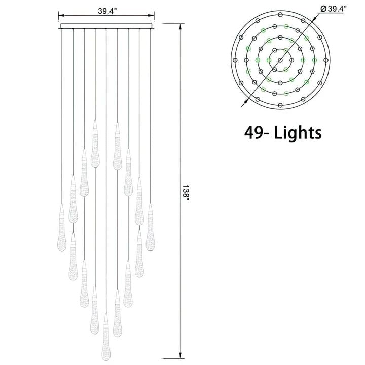 Allure Multi-LED Glass Staircase Chandelier 49 Lights