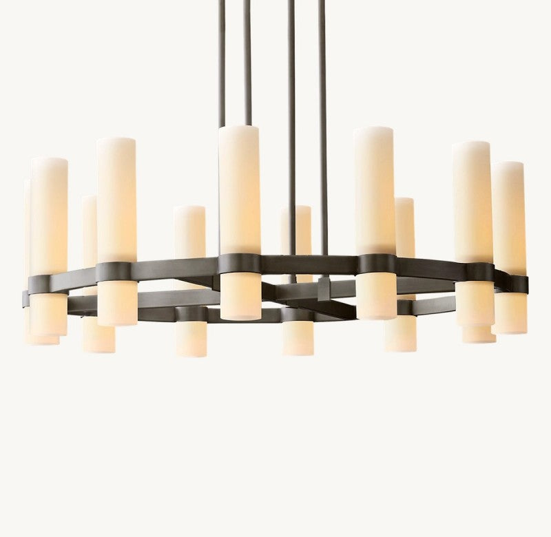 Sisyphus Round Milk Glass Chandelier 36"D