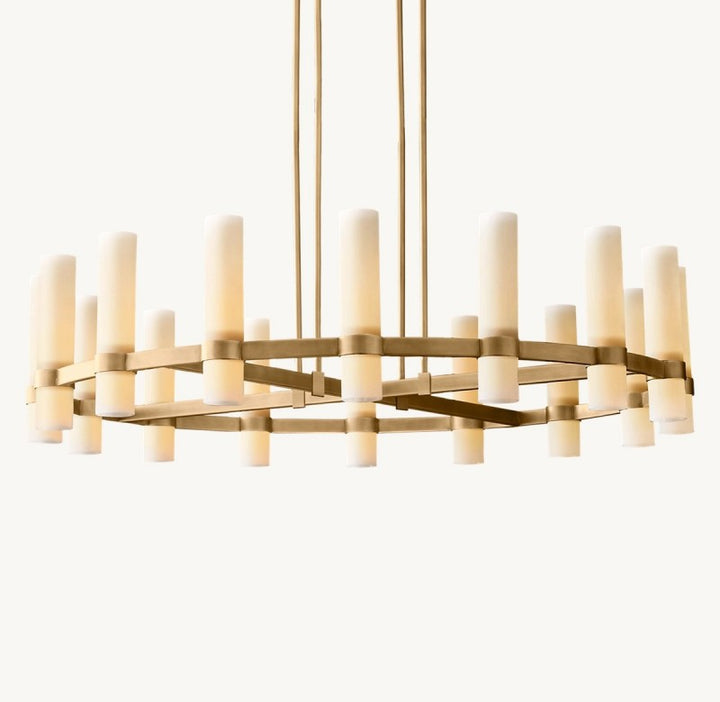 Sisyphus Round Milk Glass Chandelier 48“D