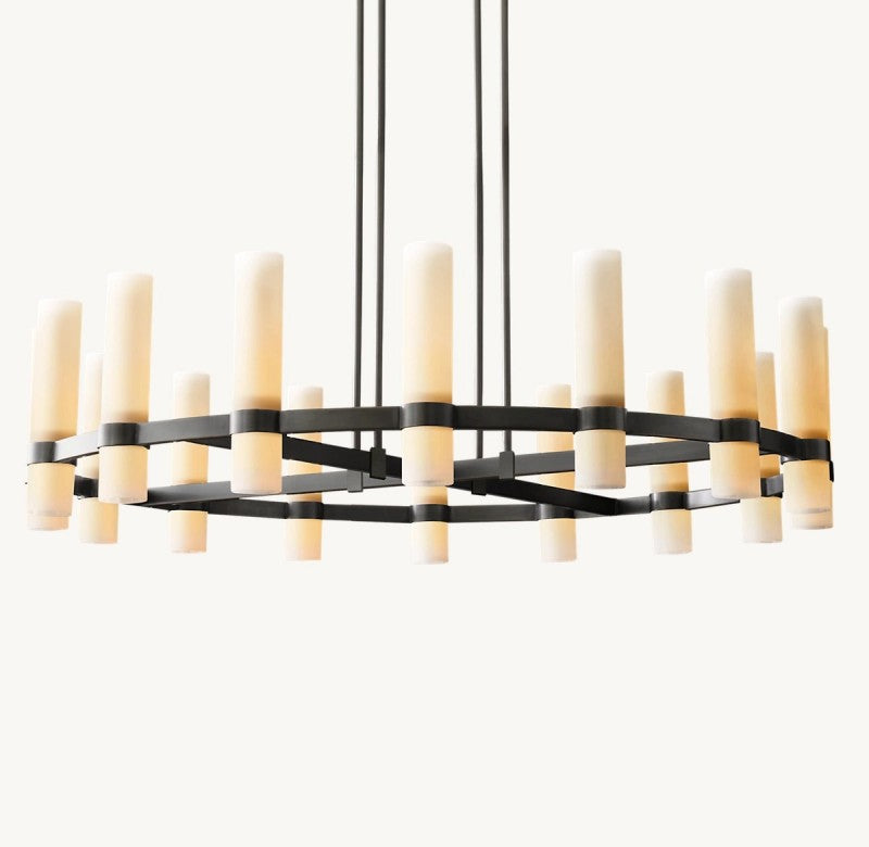 Sisyphus Round Milk Glass Chandelier 48“D