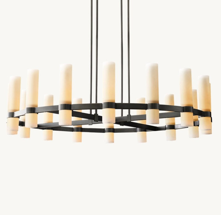 Sisyphus Round Milk Glass Chandelier 48“D