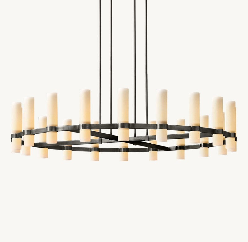 Sisyphus Round Milk Glass Chandelier 60“D