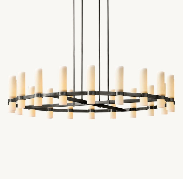 Sisyphus Round Milk Glass Chandelier 60“D
