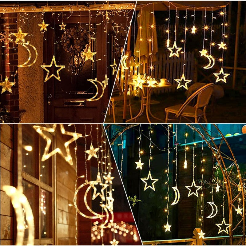 LED Moon Star Curtain String Lights