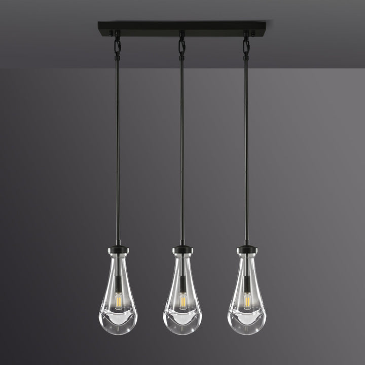 Teardrop 3 Light Linear Chandelier 22"L