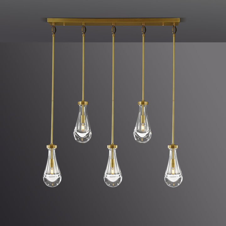 Teardrop 5 Light Linear Chandelier 36"L