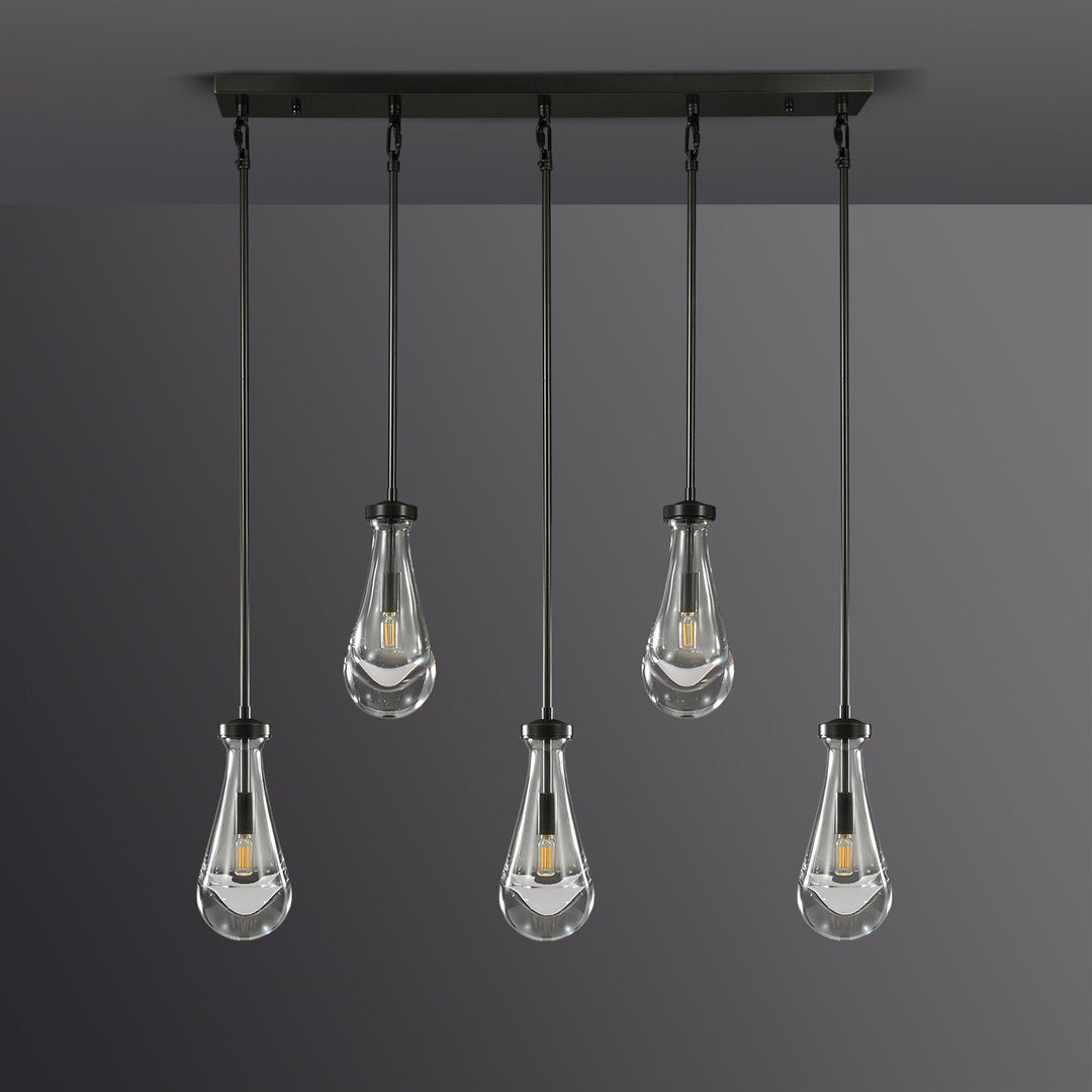 Teardrop 5 Light Linear Chandelier 36"L