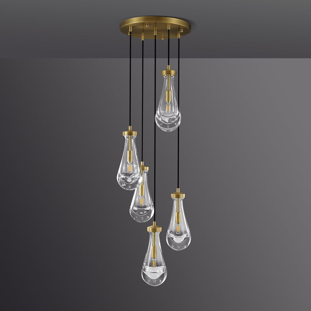 Teardrop 5 Light Round Chandelier D14"