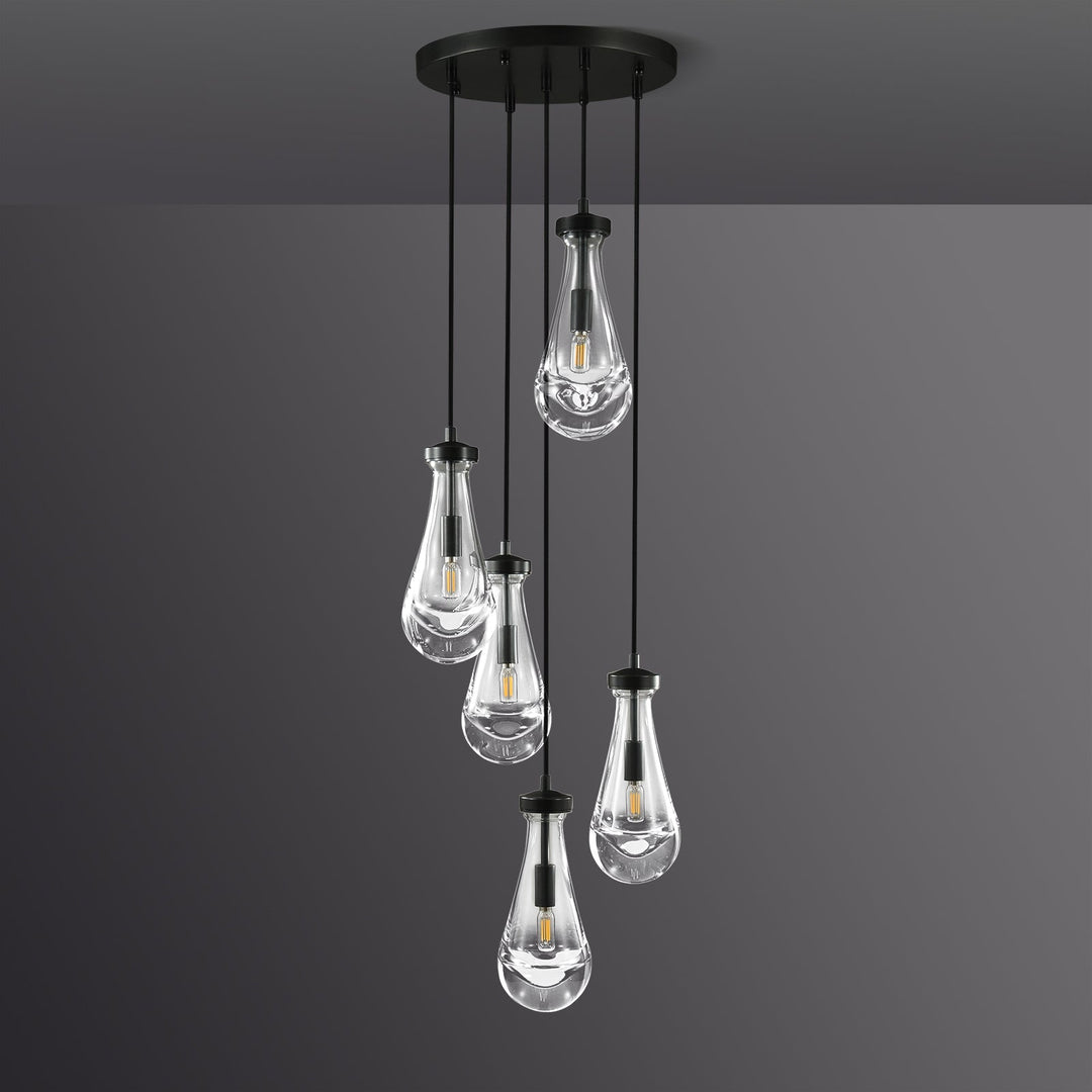 Teardrop 5 Light Round Chandelier D14"