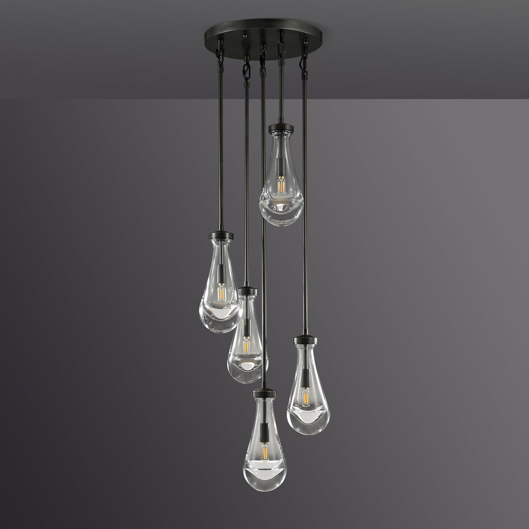 Teardrop 5 Light Round Chandelier D14"