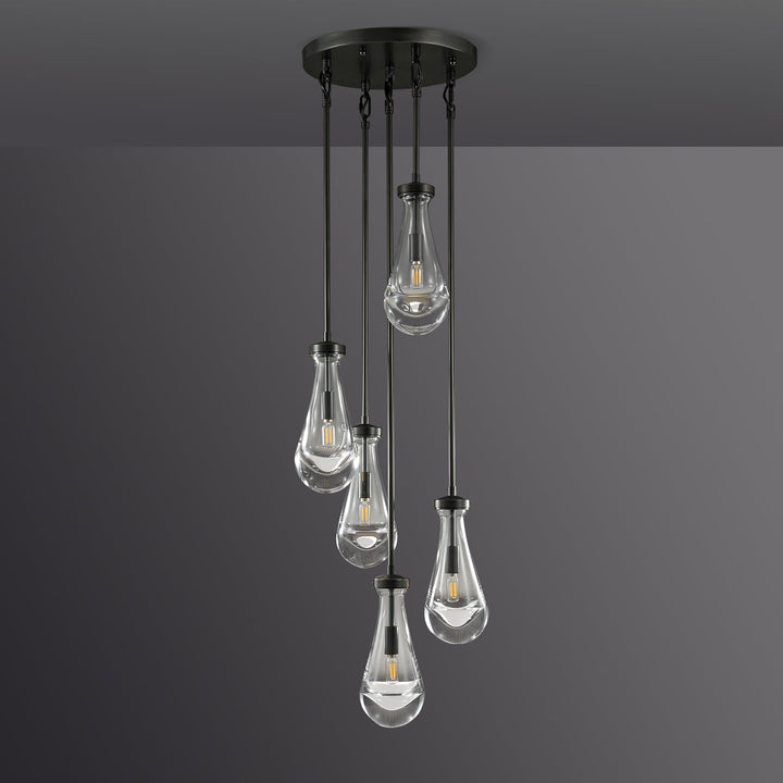 Teardrop 5 Light Round Chandelier D14"