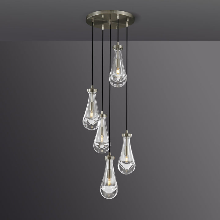 Teardrop 5 Light Round Chandelier D14"