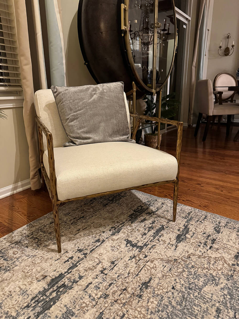 Thades Retro Silver Iron Frame Track Armchair