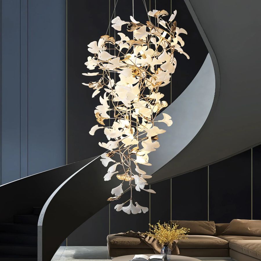 Tight Spiral Ginkgo Leaf Chandelier