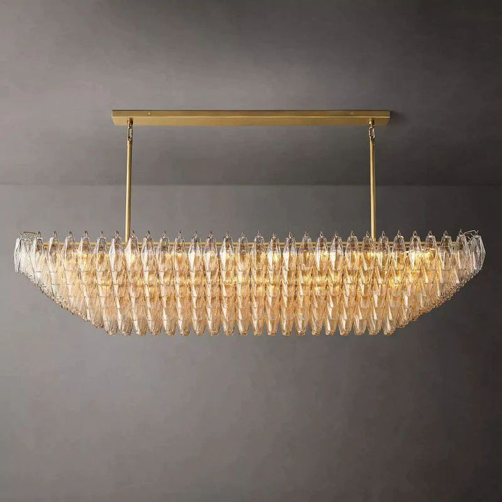 Vicky Clear Glass Tiered Rectangular Chandelier 74" For Living Room