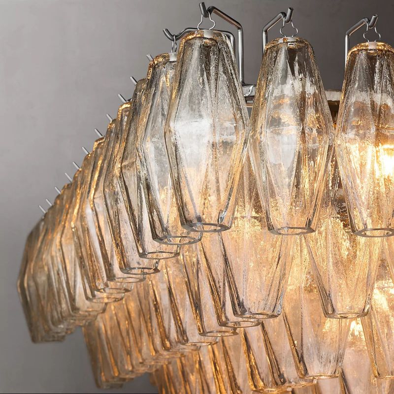 Vicky Clear Glass Tiered Rectangular Chandelier 74" For Living Room