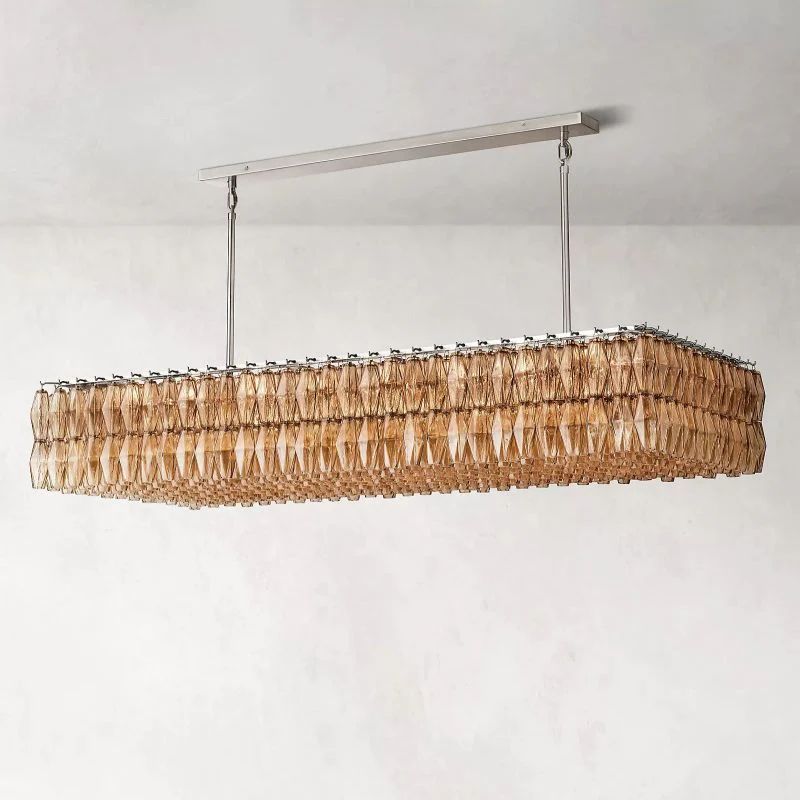 Vicky Smoke Glass Rectangular Chandelier 74" For Living Room