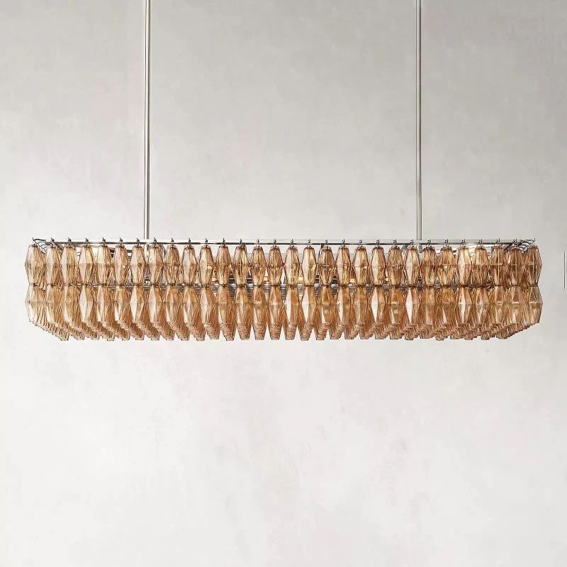 Vicky Smoke Glass Rectangular Chandelier 74" For Living Room