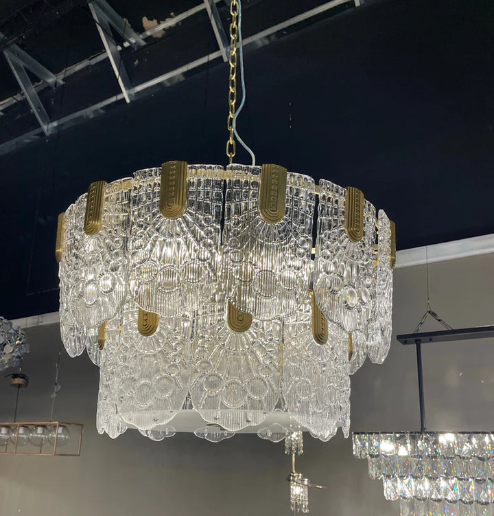 Jacques Brass Crystal Round Chandelier