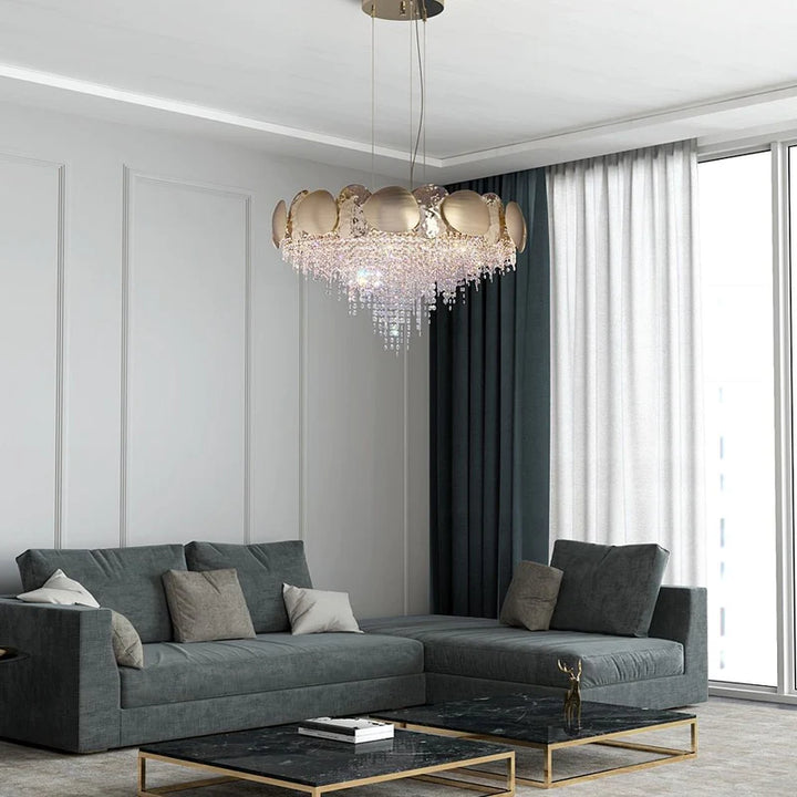 Amadeo Round Brass Crystal Chandelier