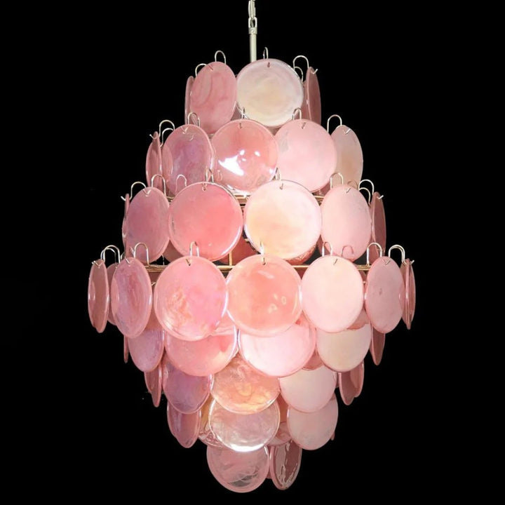 Pink Vintage Murano Glass Tiered Chandelier