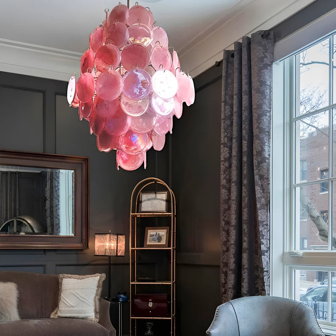 Pink Vintage Murano Glass Tiered Chandelier