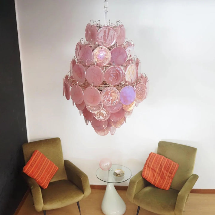 Pink Vintage Murano Glass Tiered Chandelier