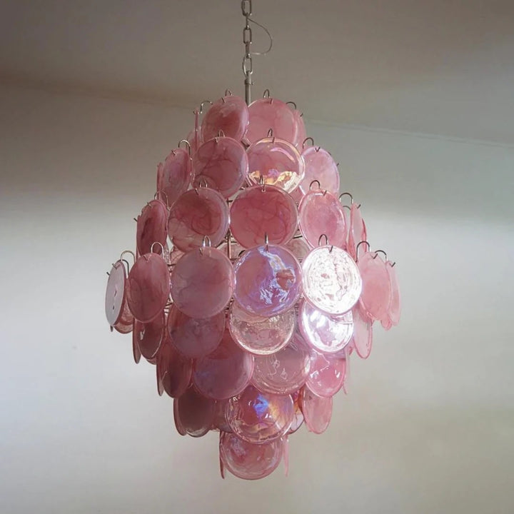 Pink Vintage Murano Glass Tiered Chandelier