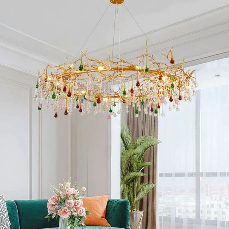 Runl Colorful Crystal Raindrop Branch Chandelier