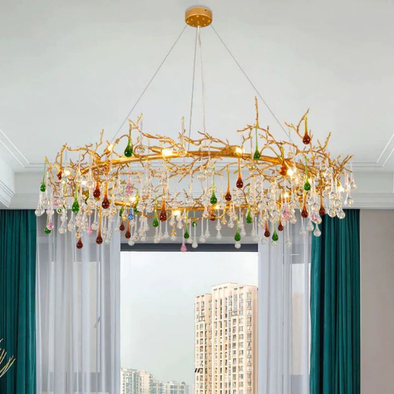 Runl Colorful Crystal Raindrop Branch Chandelier