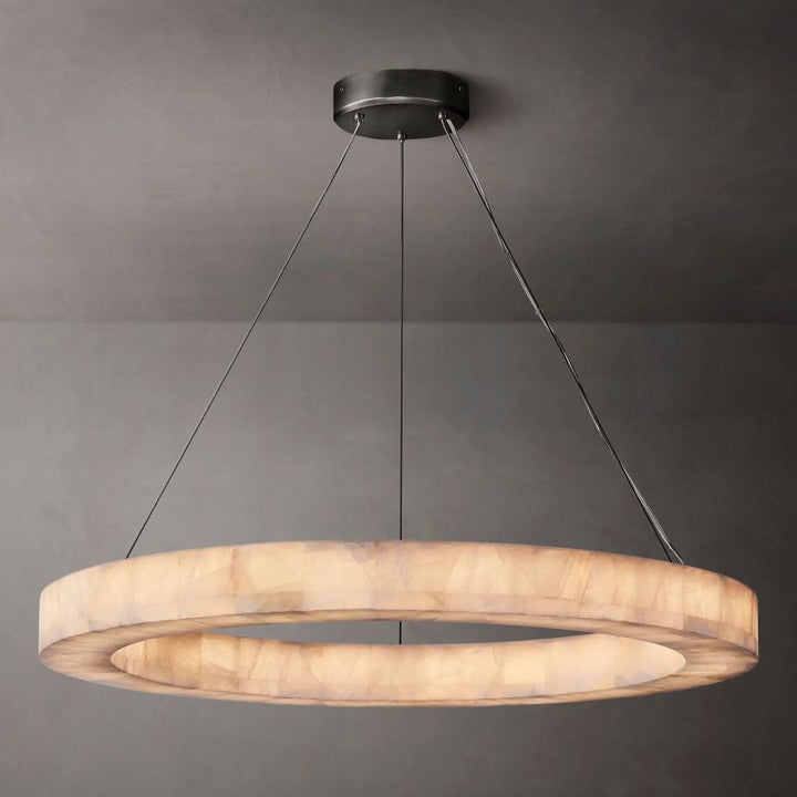 Alabaster Riven Round Chandelier 40"