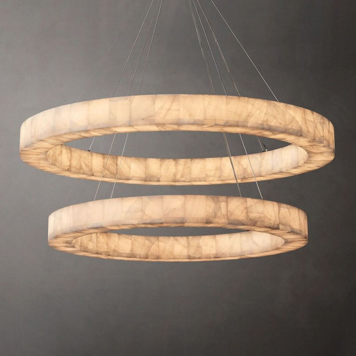 Alabaster Riven Two-Tier Round Chandelier 60"