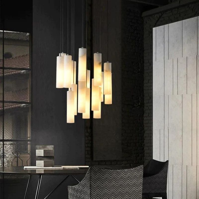 Alabaster Modern Cylindrical Round Chandelier