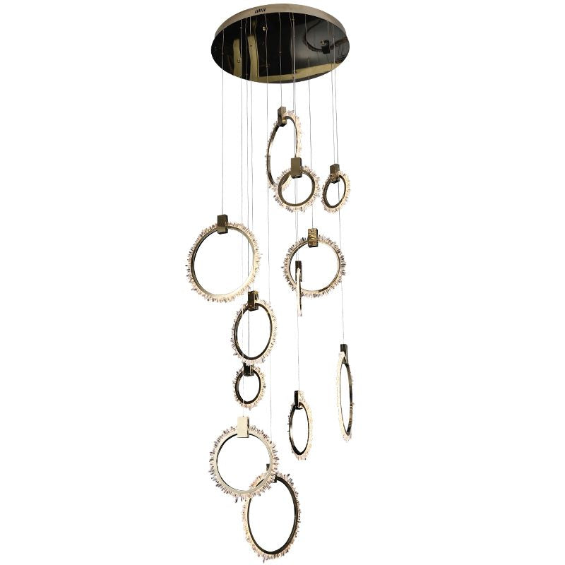 Primary Crystal Cluster 12 Rings Staircase Chandelier