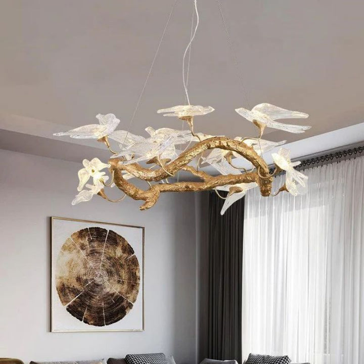 Swallow Glass Tree Branch Round Chandelier