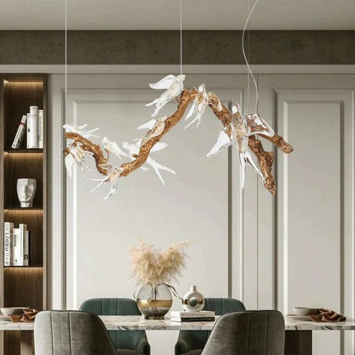 Swallow Glass Tree Branch Round Chandelier