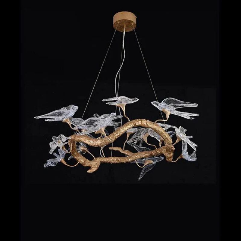 Swallow Glass Tree Branch Round Chandelier