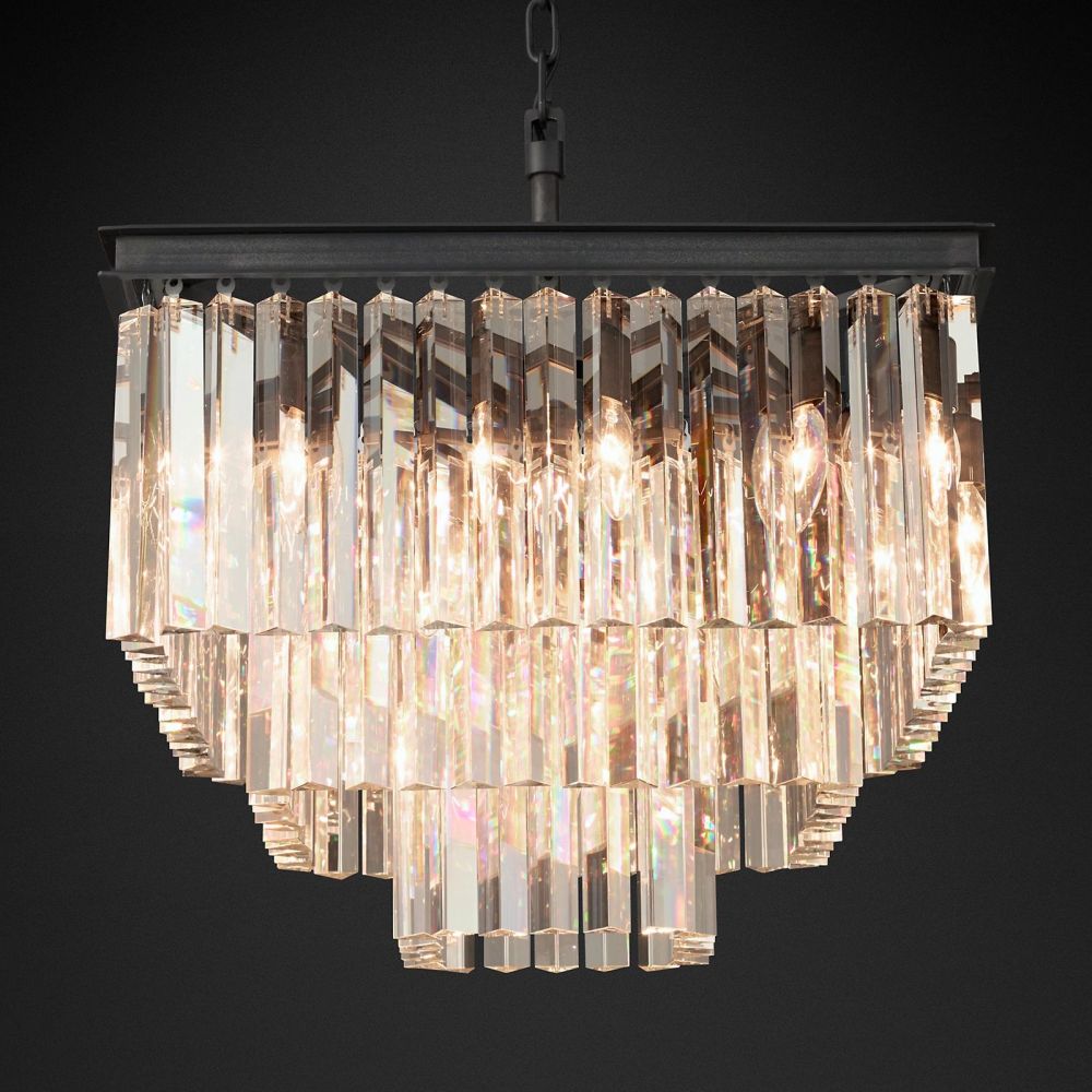 Ryan Triangular Crystal  Tiered Square Chandelier 22"