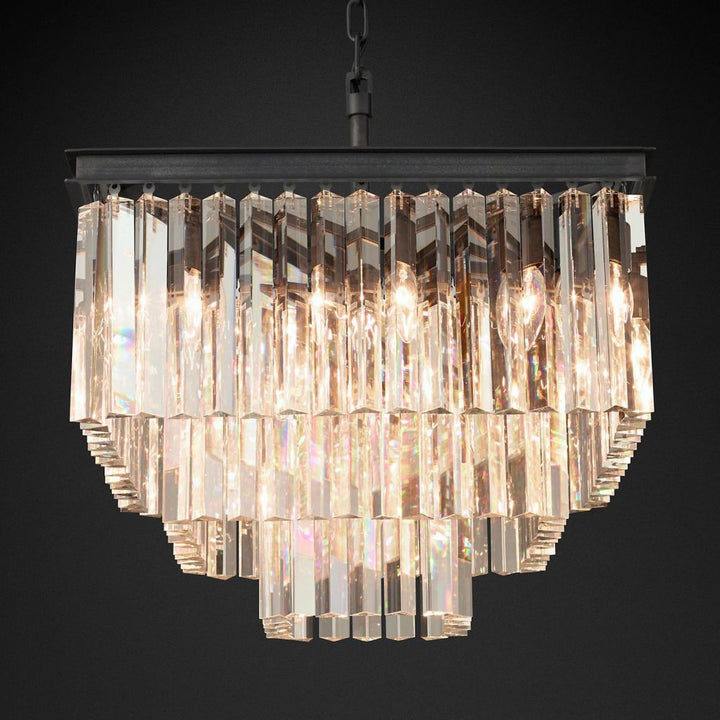 Ryan Triangular Crystal  Tiered Square Chandelier 22"